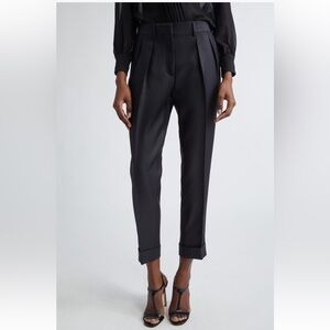 "ATM" Womens Pants Pleated Crop Cuffed Ankle Satin Pocket High Rise